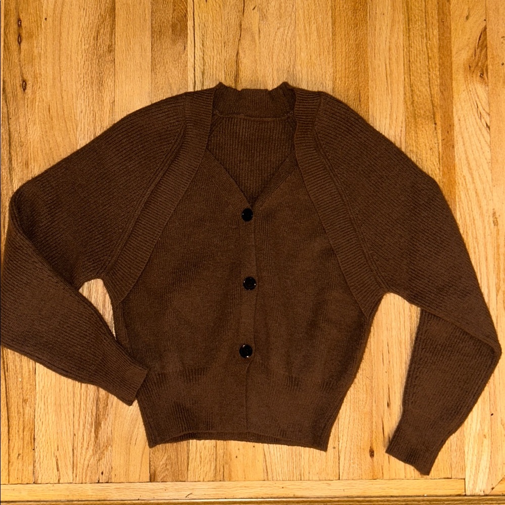 Commense Patchwork V-neck Button Sweater NWT - image 3